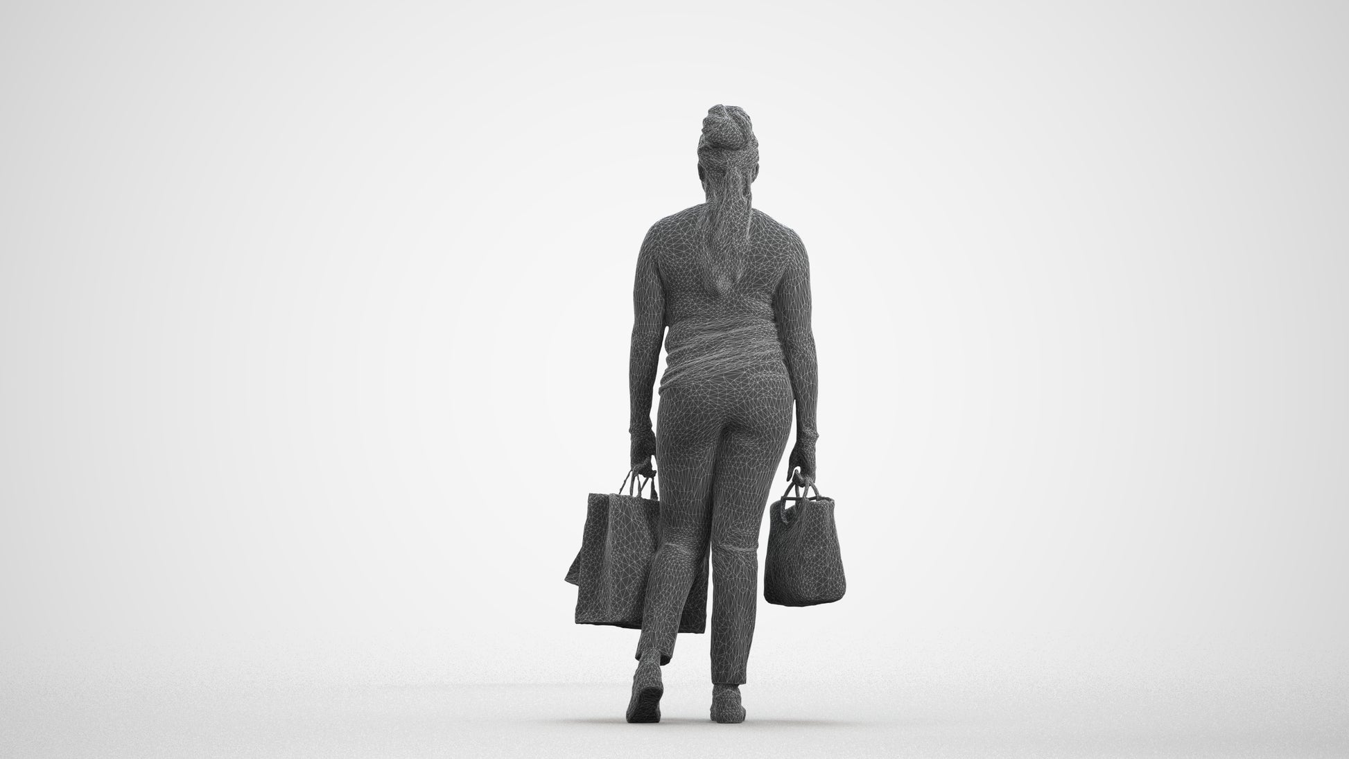 photogrammetry 3D woman casual shopping, realistic human model archviz FBX, wireframe front view