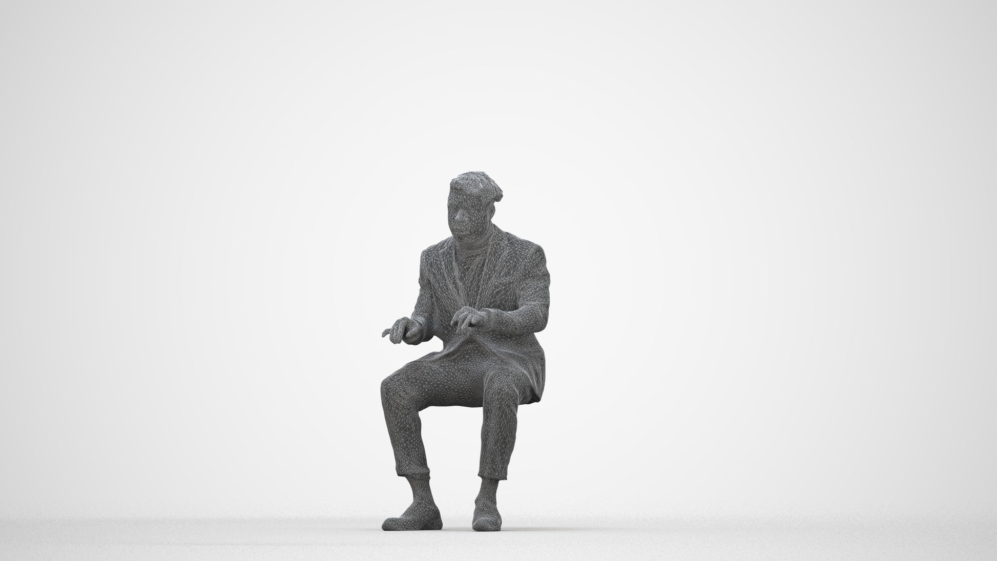 3D people model man business, scanned human for 3ds Max rendering, wireframe back view