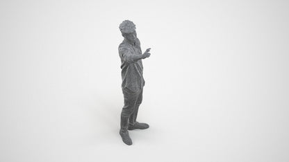 realistic 3D human man casual standing, archviz people FBX OBJ for Blender, wireframe three-quarter view