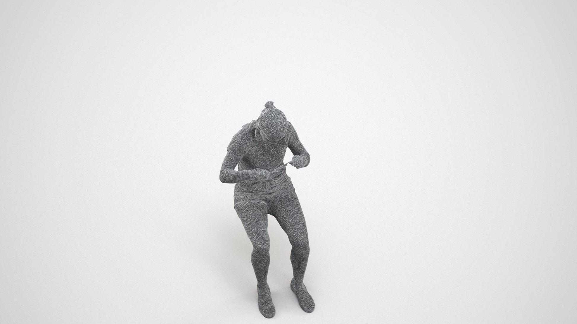 3D scanned girl kids casual, photorealistic archviz people for Enscape and SketchUp, wireframe three-quarter view