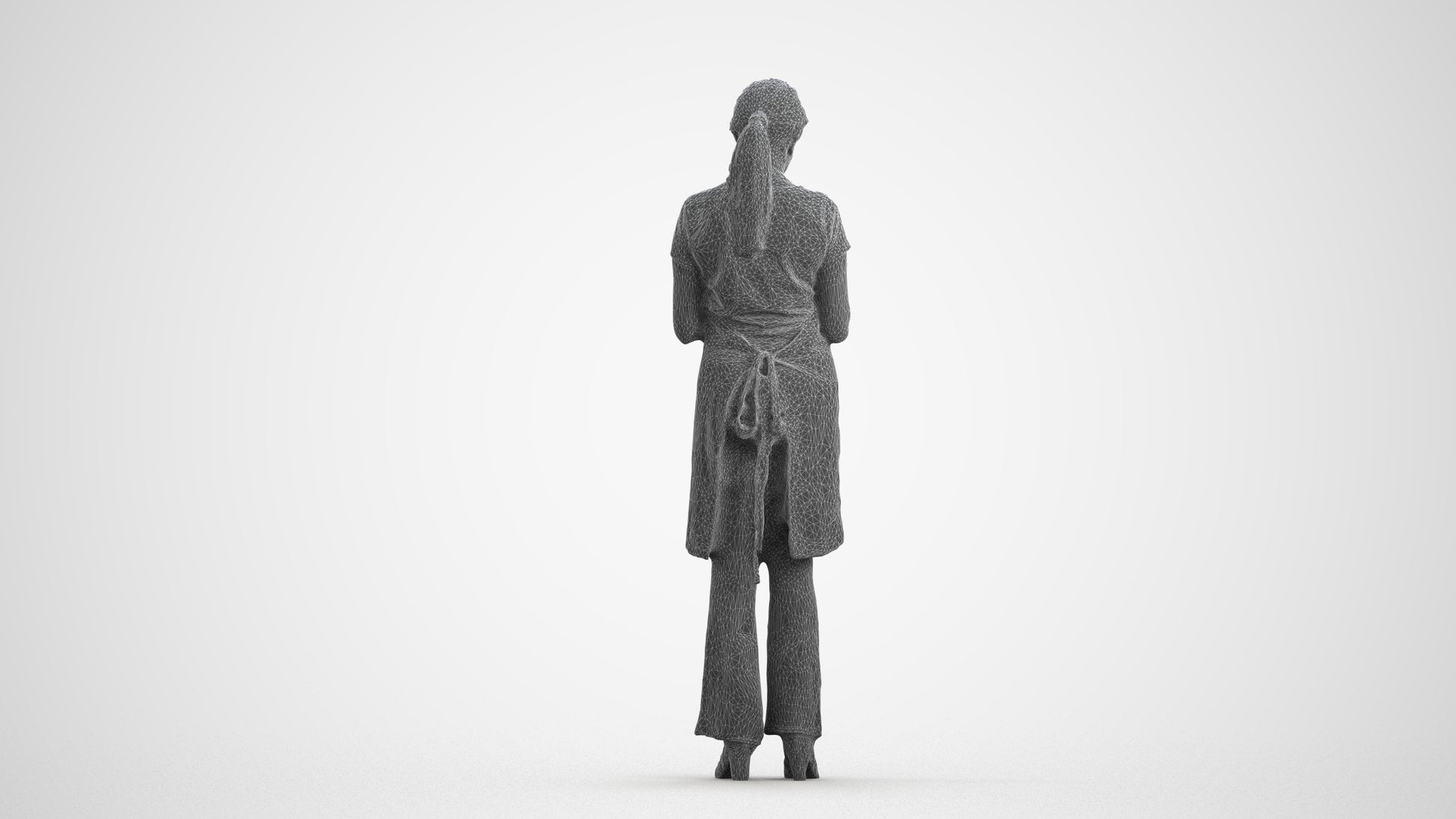 3D human model woman hospitality, photogrammetry scanned person for archviz, wireframe front view