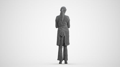 3D human model woman hospitality, photogrammetry scanned person for archviz, wireframe front view