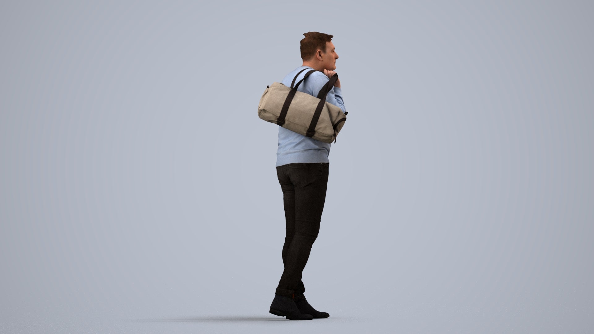 3D people model man casual walking, scanned human for 3ds Max rendering, side view render