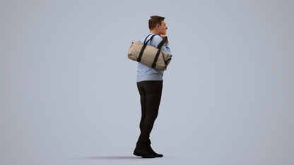 3D people model man casual walking, scanned human for 3ds Max rendering, side view render