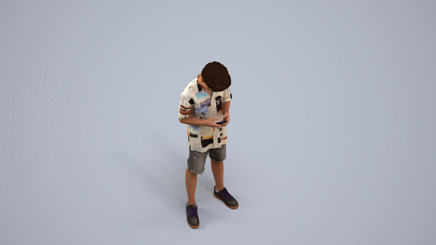 realistic 3D human boy casual kids, archviz people FBX OBJ for Blender, back view render