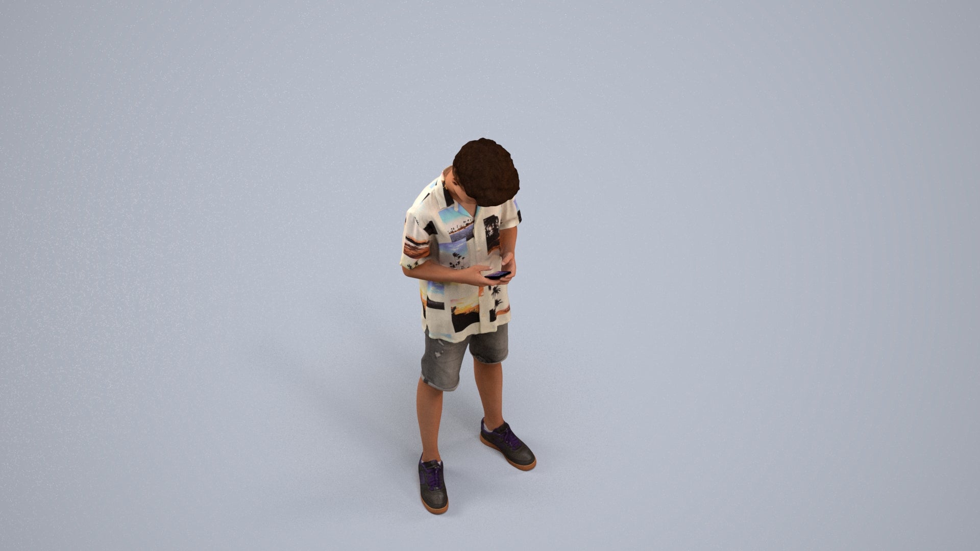 realistic 3D human boy casual kids, archviz people FBX OBJ for Blender, back view render
