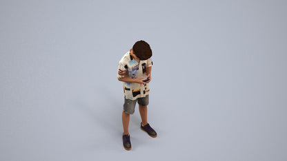 realistic 3D human boy casual kids, archviz people FBX OBJ for Blender, back view render
