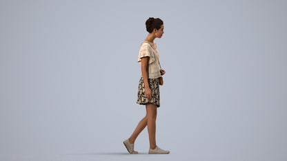 realistic 3D woman casual walking, scanned archviz people for Blender and 3ds Max, side view render