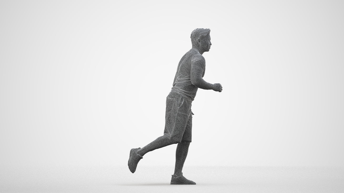 realistic 3D people man sport walking, render-ready for V-Ray and Corona, FBX OBJ, wireframe side view