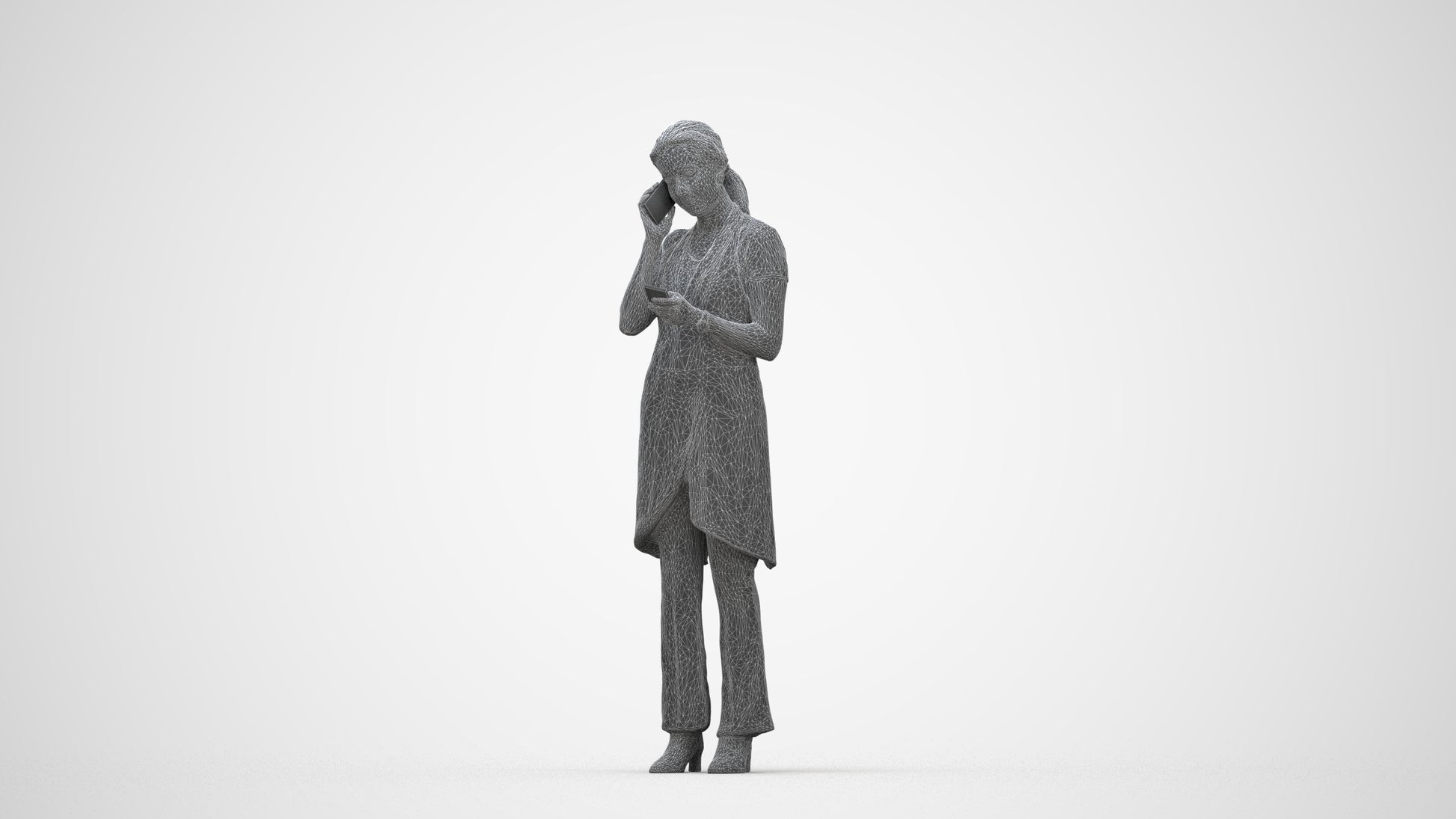 realistic 3D woman hospitality, scanned archviz people for Blender and 3ds Max, wireframe back view
