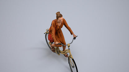 realistic 3D woman casual cycling, scanned archviz people for Blender and 3ds Max, back view render