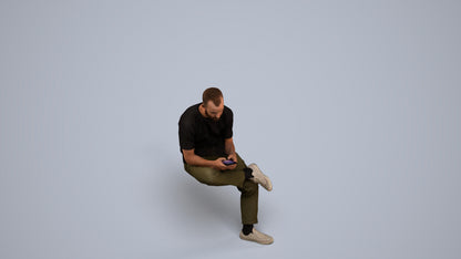 photogrammetry 3D man casual sitting, realistic human model archviz FBX, back view render