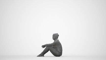 photogrammetry 3D woman casual sitting, realistic human model archviz FBX, wireframe back view