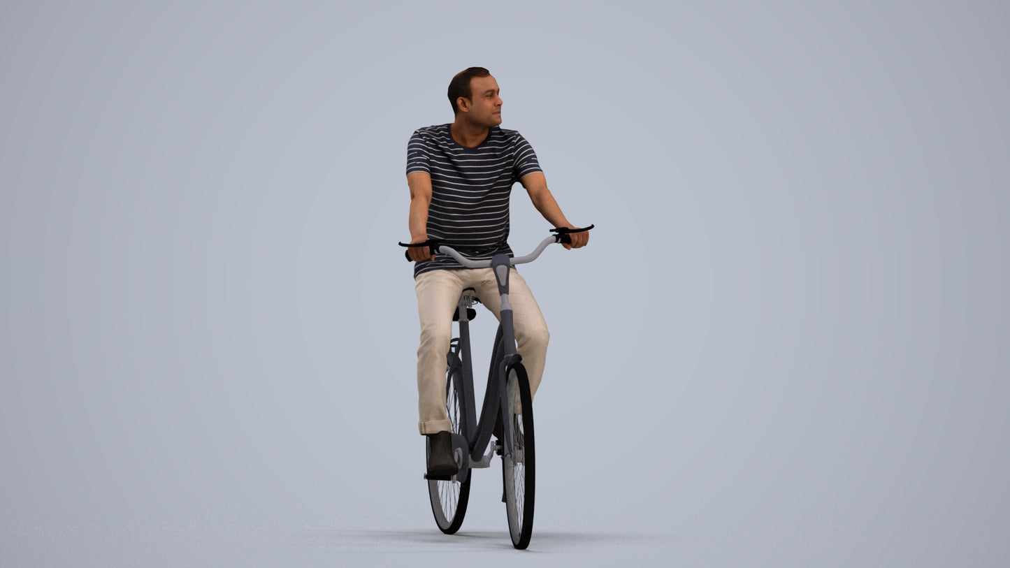 scanned 3D man casual cycling, photogrammetry people for Enscape and V-Ray, standing pose render