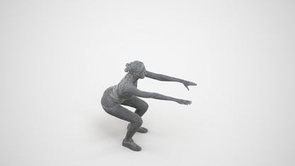 3D human model woman sport, photogrammetry scanned person for archviz, wireframe three-quarter view
