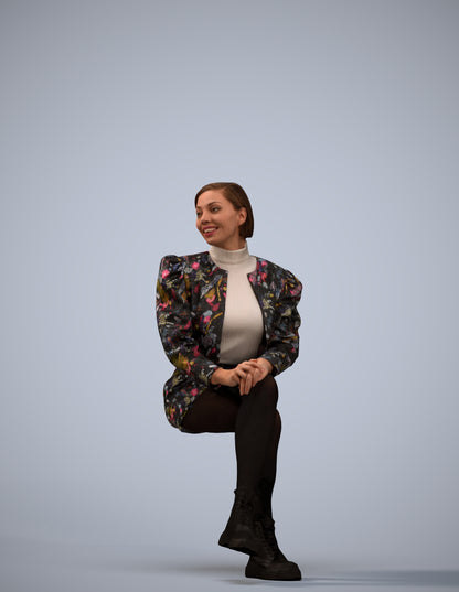 3D people model woman casual sitting, scanned human for 3ds Max rendering