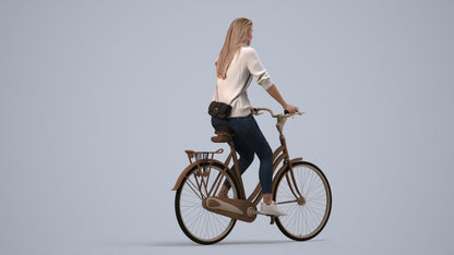 realistic 3D woman casual cycling, scanned archviz people for Blender and 3ds Max, side view render