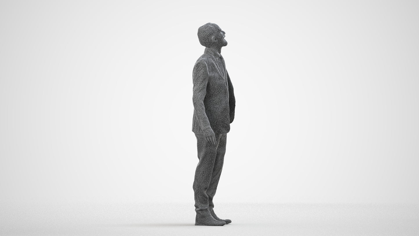 3D people model senior man business, scanned human for 3ds Max rendering, wireframe side view