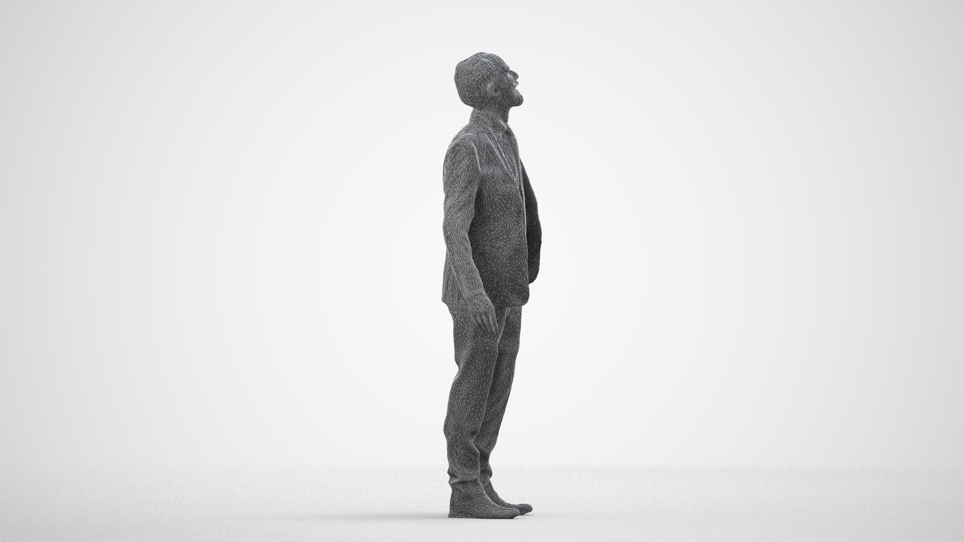 3D people model senior man business, scanned human for 3ds Max rendering, wireframe side view