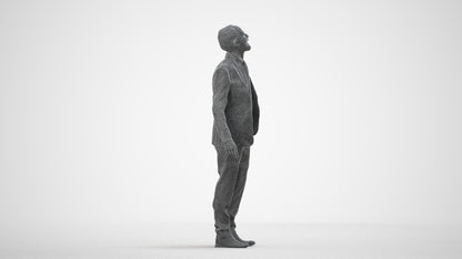 3D people model senior man business, scanned human for 3ds Max rendering, wireframe side view