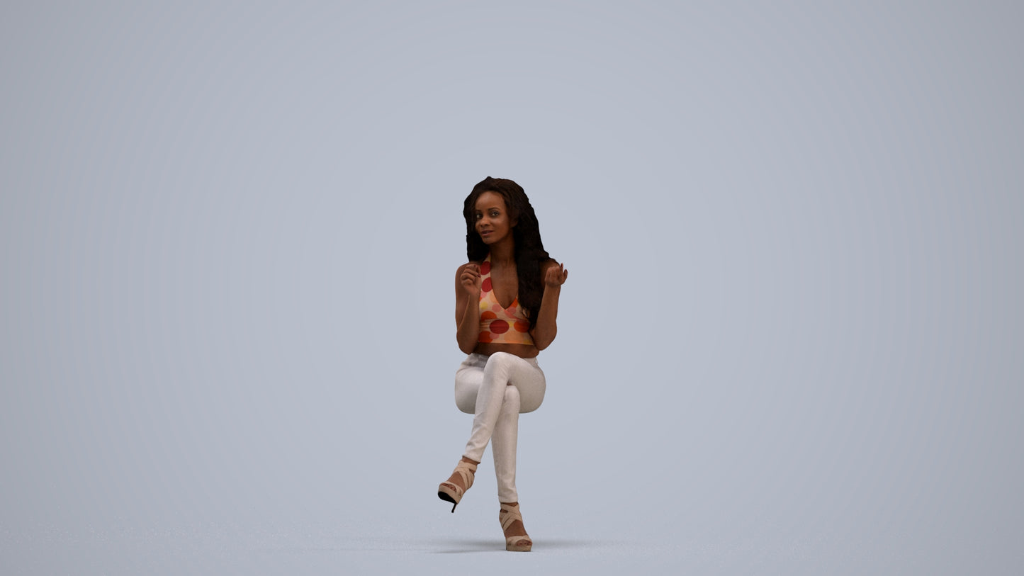 photogrammetry 3D woman casual sitting, realistic human model archviz FBX, standing pose render