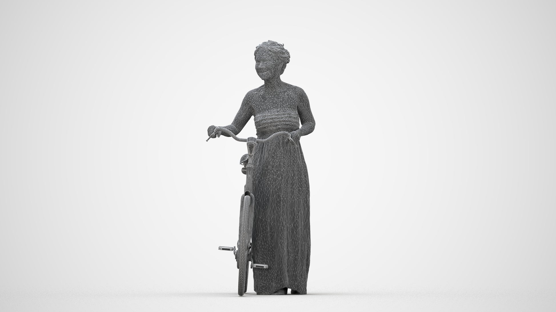 3D scanned woman cycling casual, photorealistic archviz people for Enscape and SketchUp, wireframe back view