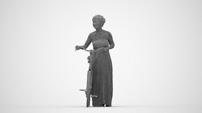 3D scanned woman cycling casual, photorealistic archviz people for Enscape and SketchUp, wireframe back view