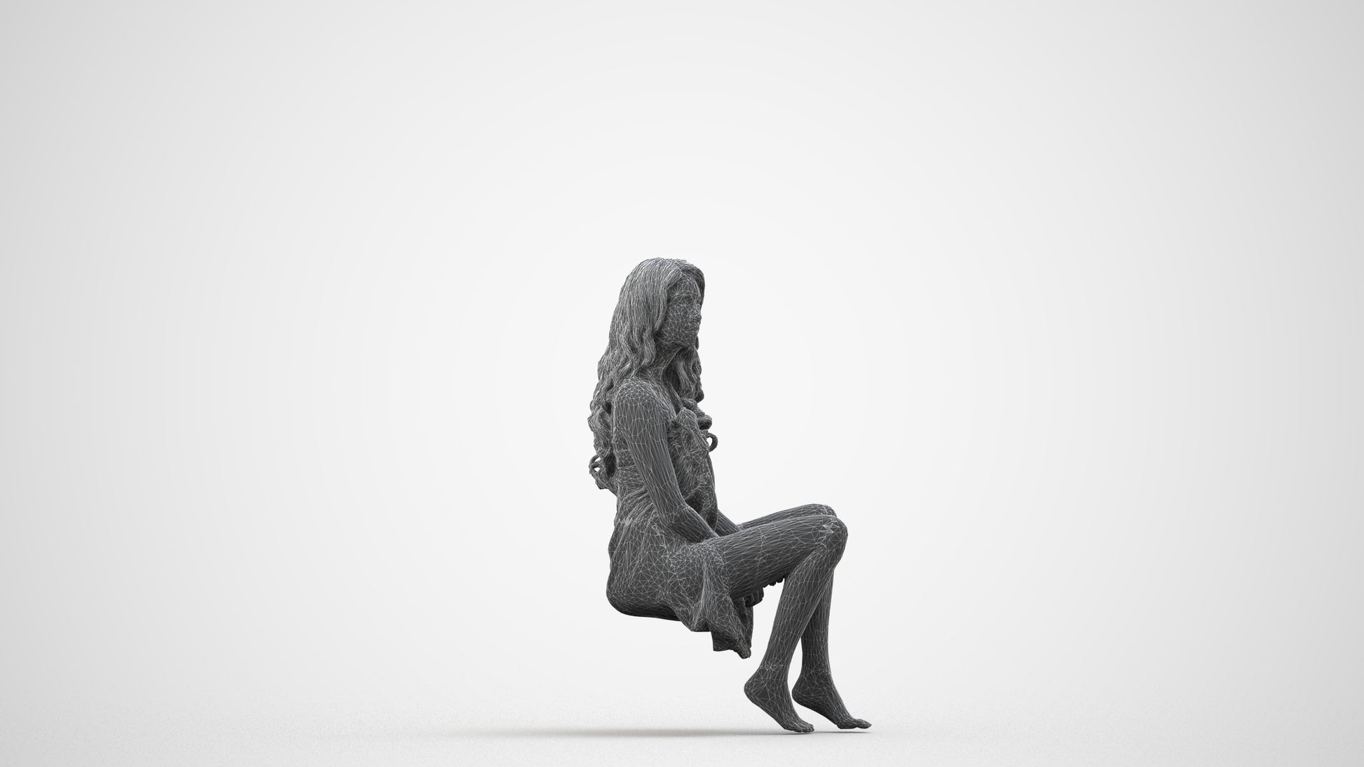 3D people model woman pool, scanned human for 3ds Max rendering, wireframe side view