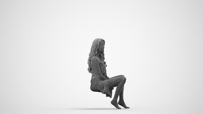 3D people model woman pool, scanned human for 3ds Max rendering, wireframe side view