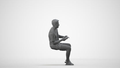 realistic 3D human man casual sitting, archviz people FBX OBJ for Blender, wireframe side view