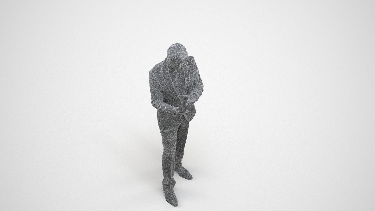 realistic 3D people man business, render-ready for V-Ray and Corona, FBX OBJ, wireframe three-quarter view