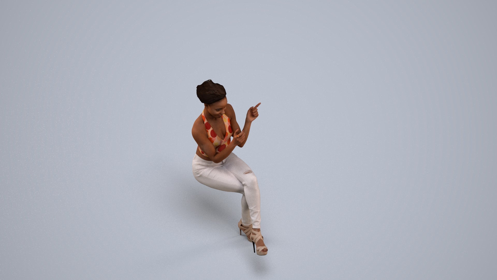 3D scanned woman sitting casual, photorealistic archviz people for Enscape and SketchUp, back view render