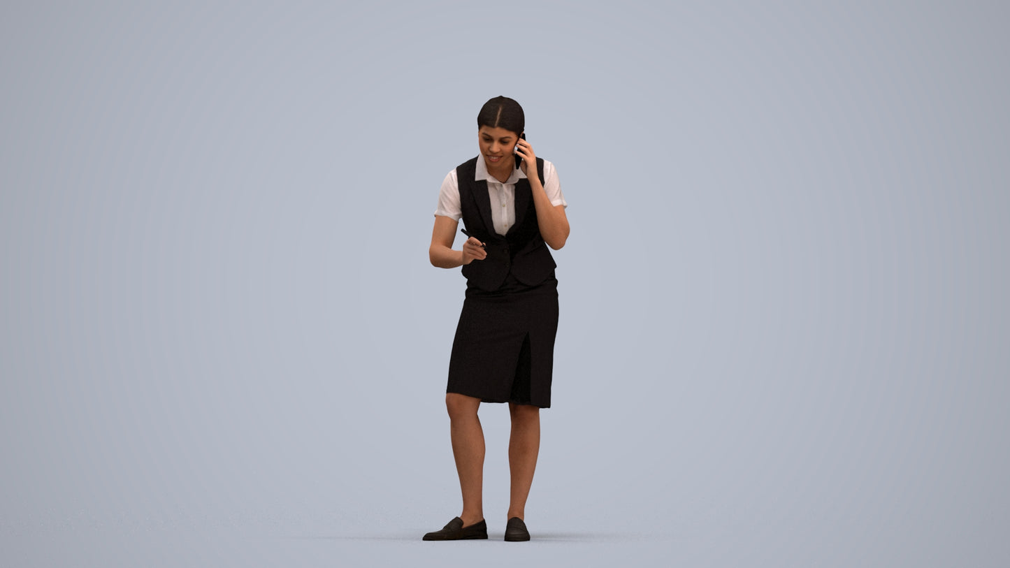 realistic 3D woman hospitality, scanned archviz people for Blender and 3ds Max, standing pose render