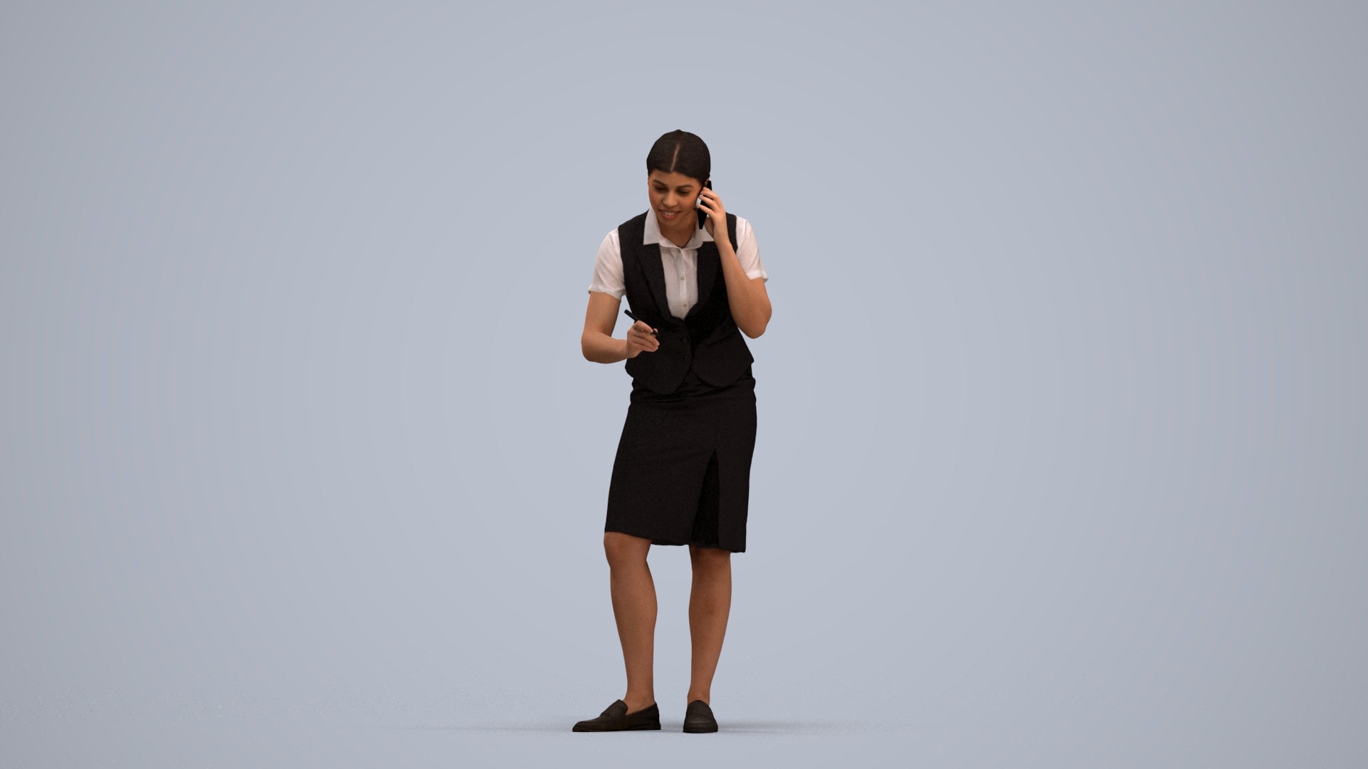 realistic 3D woman hospitality, scanned archviz people for Blender and 3ds Max, standing pose render