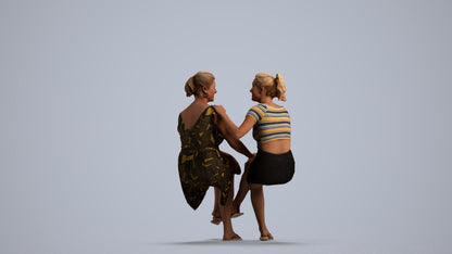 3D people model woman casual couple, scanned human for 3ds Max rendering, front view render