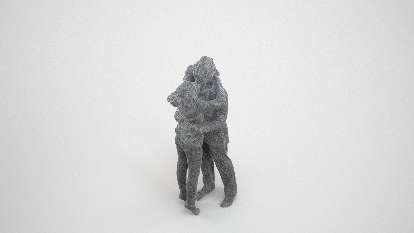 3D human model girl kids, photogrammetry scanned person for archviz, wireframe three-quarter view