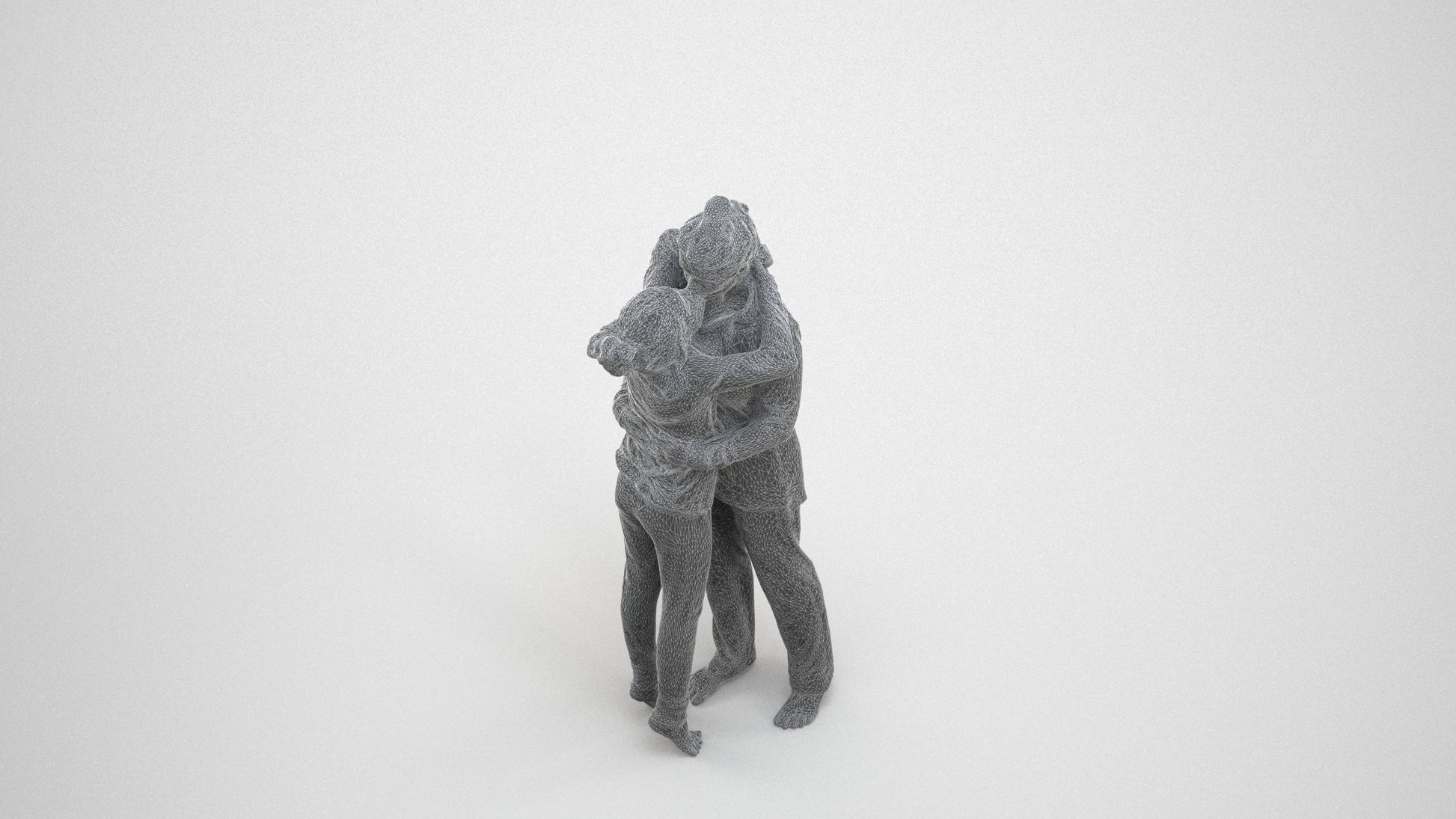 3D human model girl kids, photogrammetry scanned person for archviz, wireframe three-quarter view