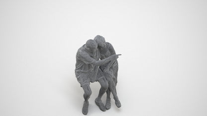 photogrammetry 3D senior woman couple, realistic human model archviz FBX, wireframe three-quarter view