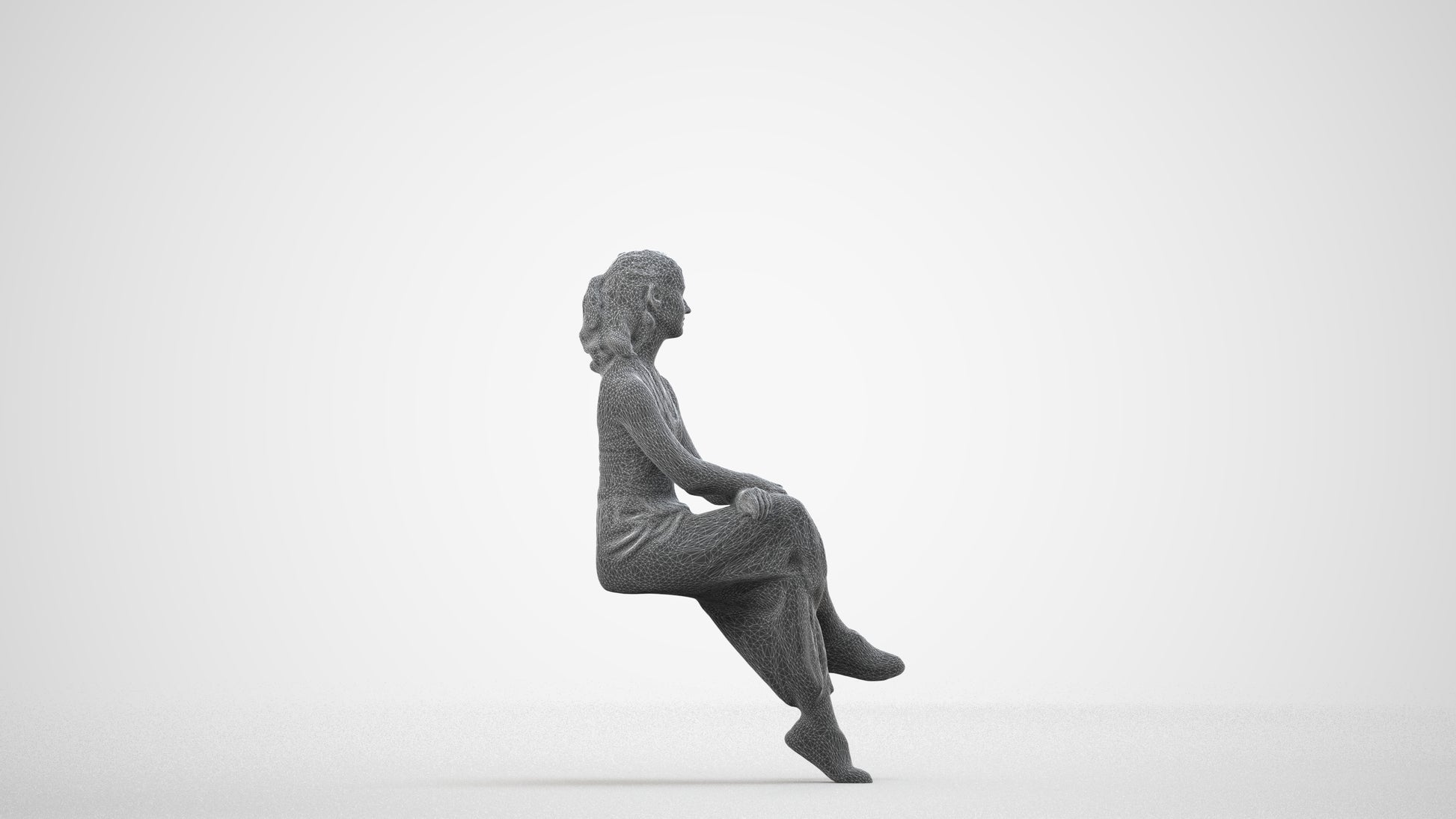 realistic 3D people girl casual kids, render-ready for V-Ray and Corona, FBX OBJ, wireframe side view