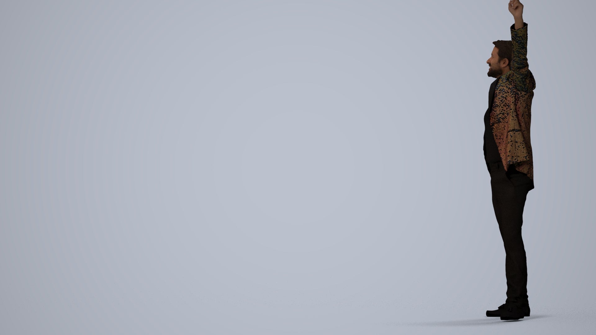 realistic 3D man formal dancing, scanned archviz people for Blender and 3ds Max, three-quarter view render
