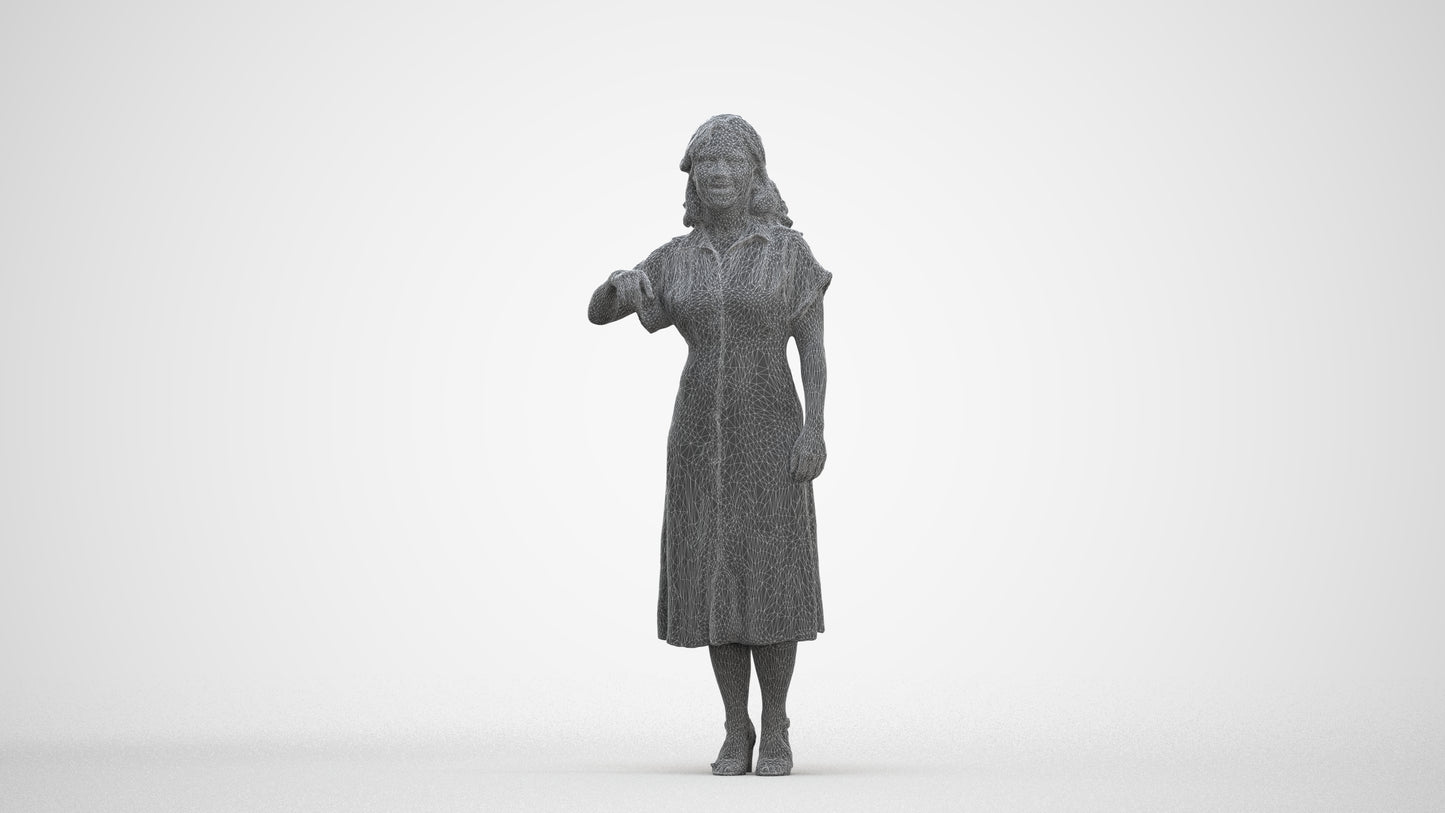 realistic 3D woman casual standing, scanned archviz people for Blender and 3ds Max, three-quarter front view render