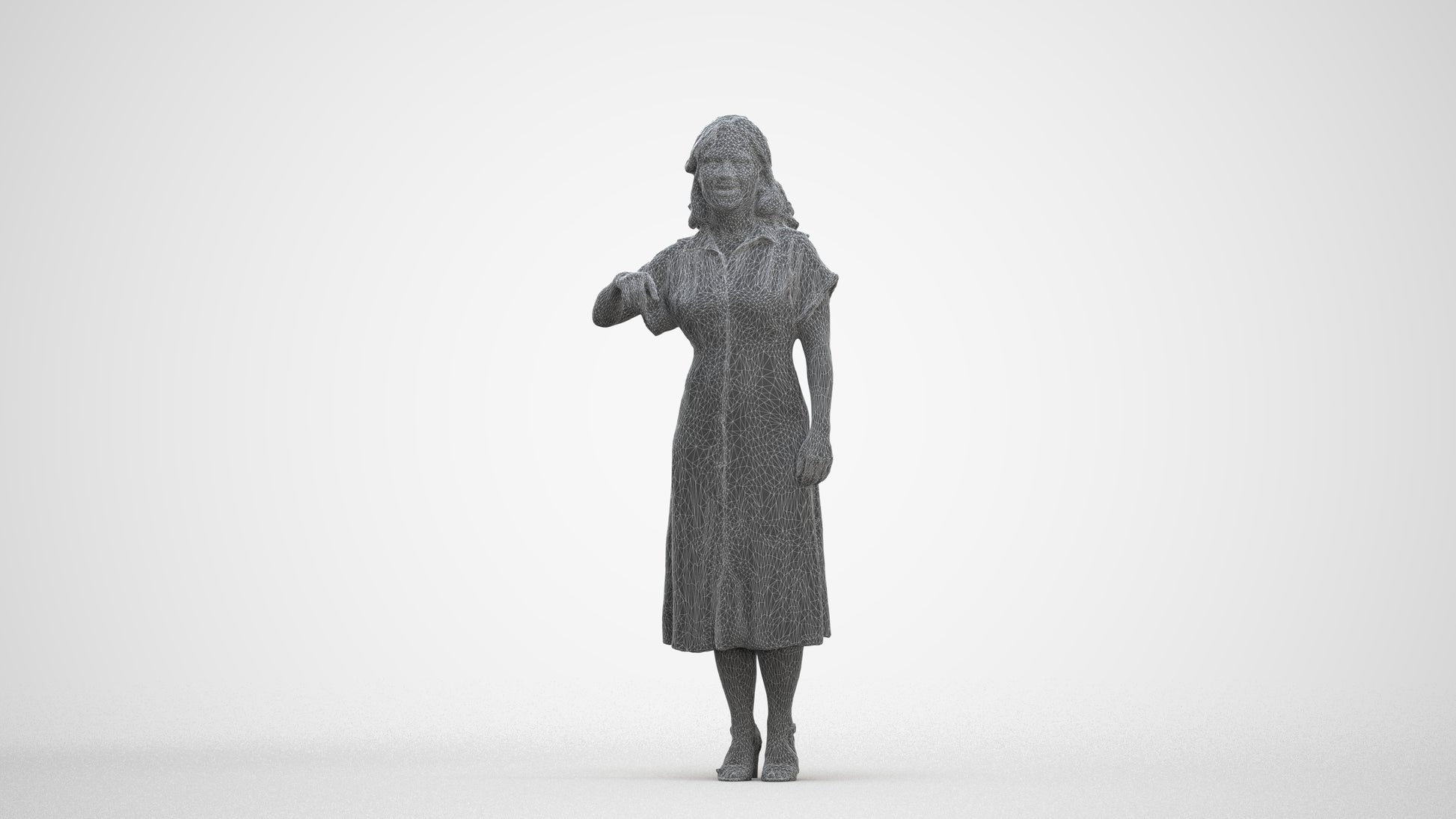 realistic 3D woman casual standing, scanned archviz people for Blender and 3ds Max, three-quarter front view render