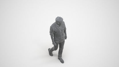realistic 3D human man casual walking, archviz people FBX OBJ for Blender, wireframe three-quarter view