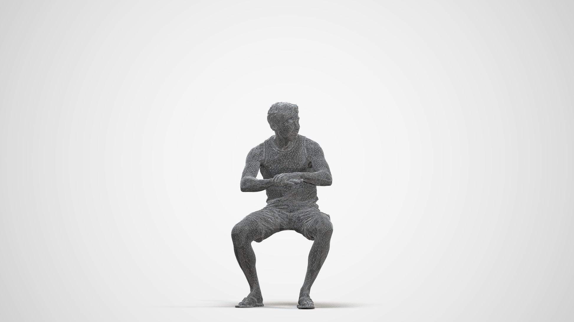 scanned 3D man casual sitting, photogrammetry people for Enscape and V-Ray, three-quarter front view render