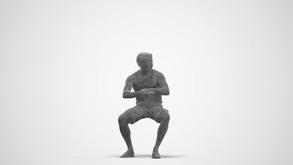 scanned 3D man casual sitting, photogrammetry people for Enscape and V-Ray, three-quarter front view render