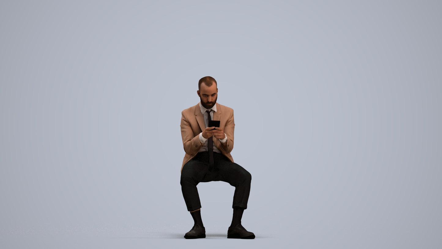 3D human model man business, photogrammetry scanned person for archviz, standing pose render