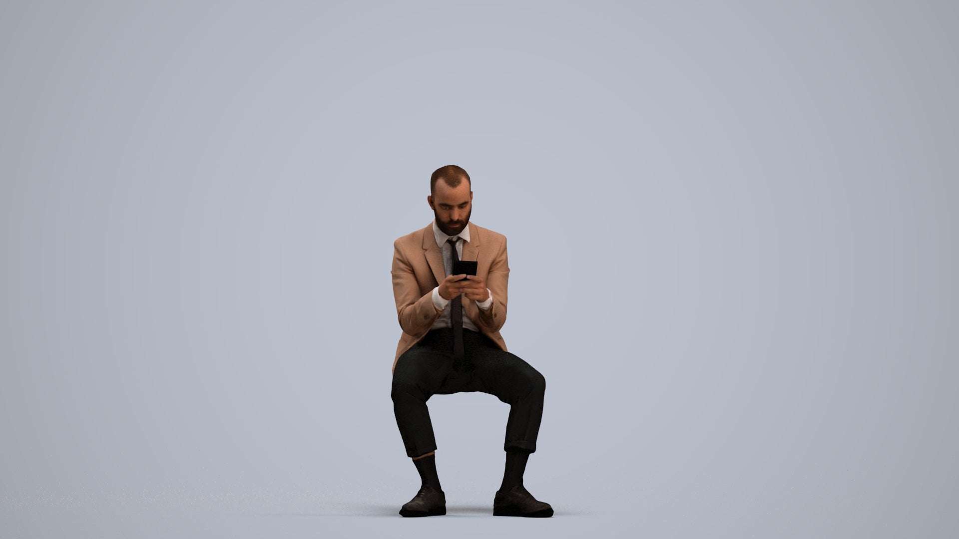3D human model man business, photogrammetry scanned person for archviz, standing pose render