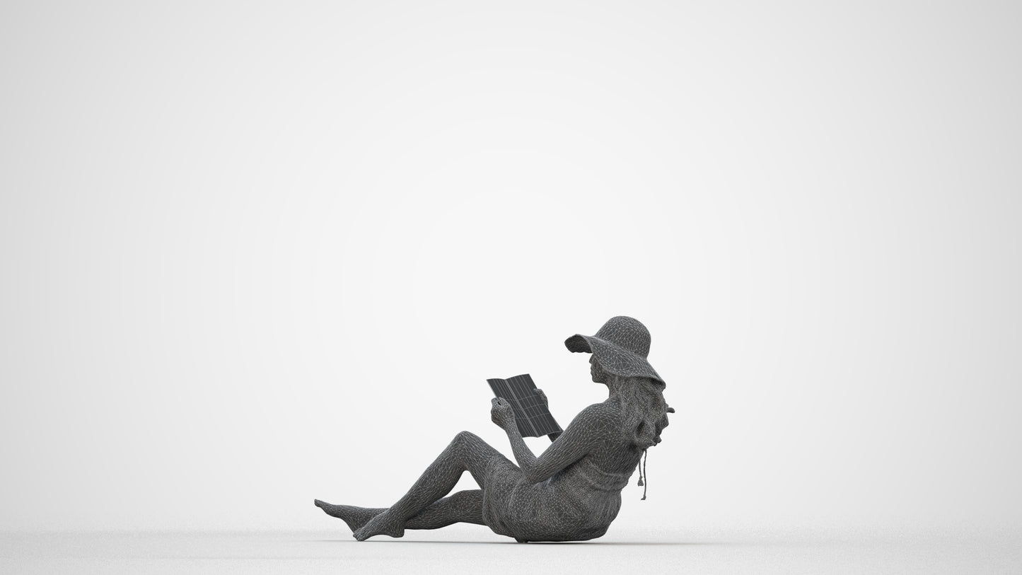 3D scanned woman pool, photorealistic archviz people for Enscape and SketchUp, wireframe back view