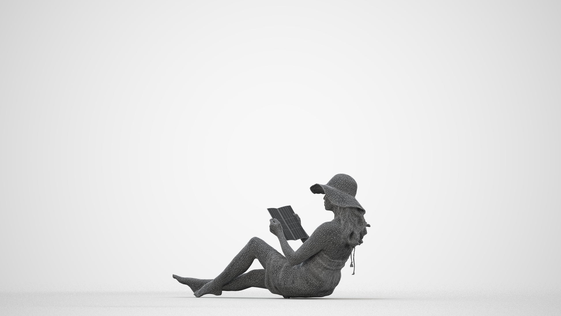 3D scanned woman pool, photorealistic archviz people for Enscape and SketchUp, wireframe back view