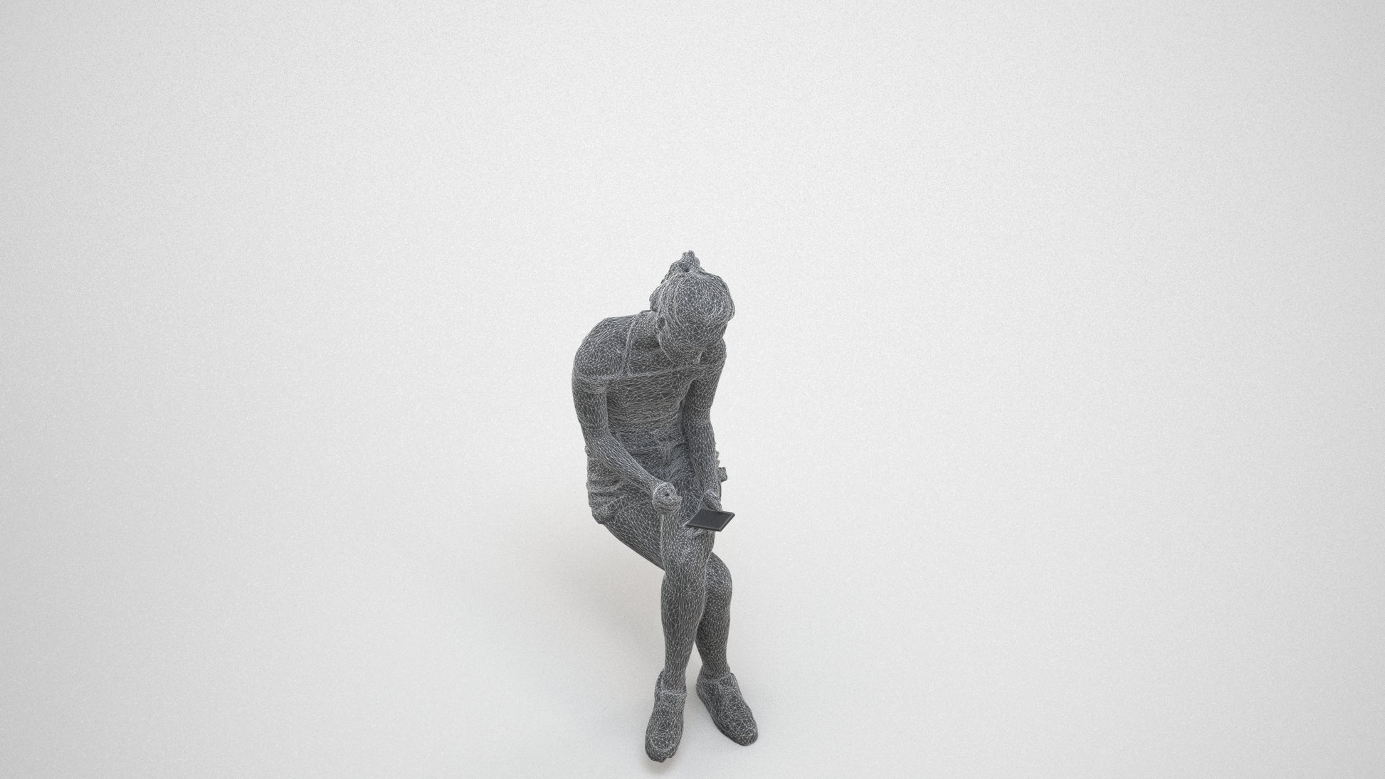 realistic 3D people woman casual sitting, render-ready for V-Ray and Corona, FBX OBJ, wireframe three-quarter view